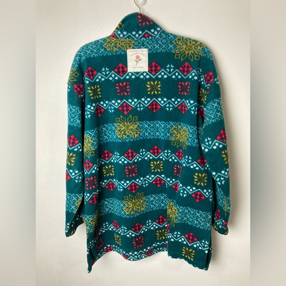 Victoria’s Secret Country green pattern fleece zip neck pullover. Medium - Picture 4 of 5